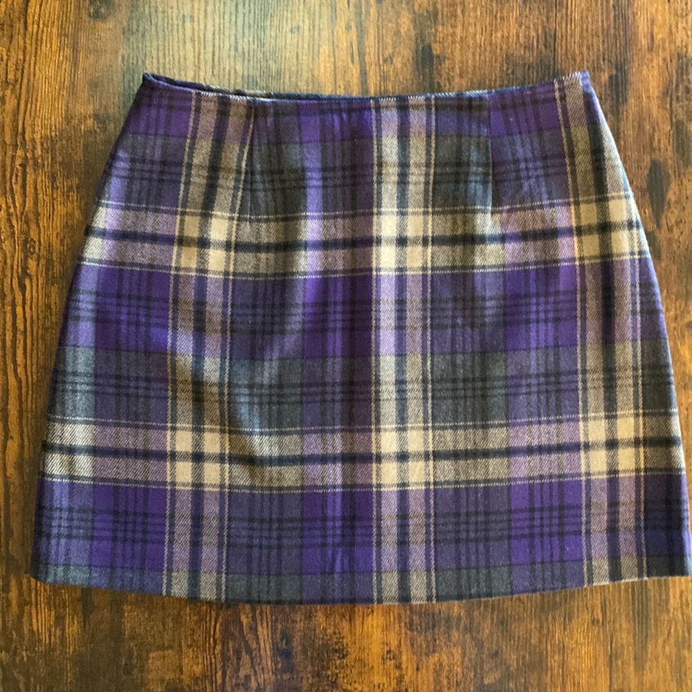 The Limited Vintage size 6 Plaid Wool Blend Mini Skirt Purple & Gray